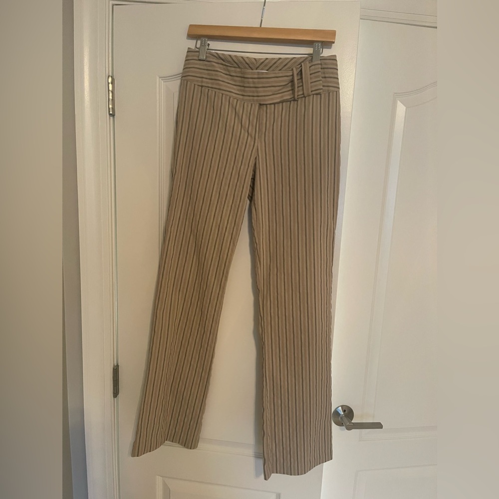 White House Black Market beige bootcut pants with black stripes